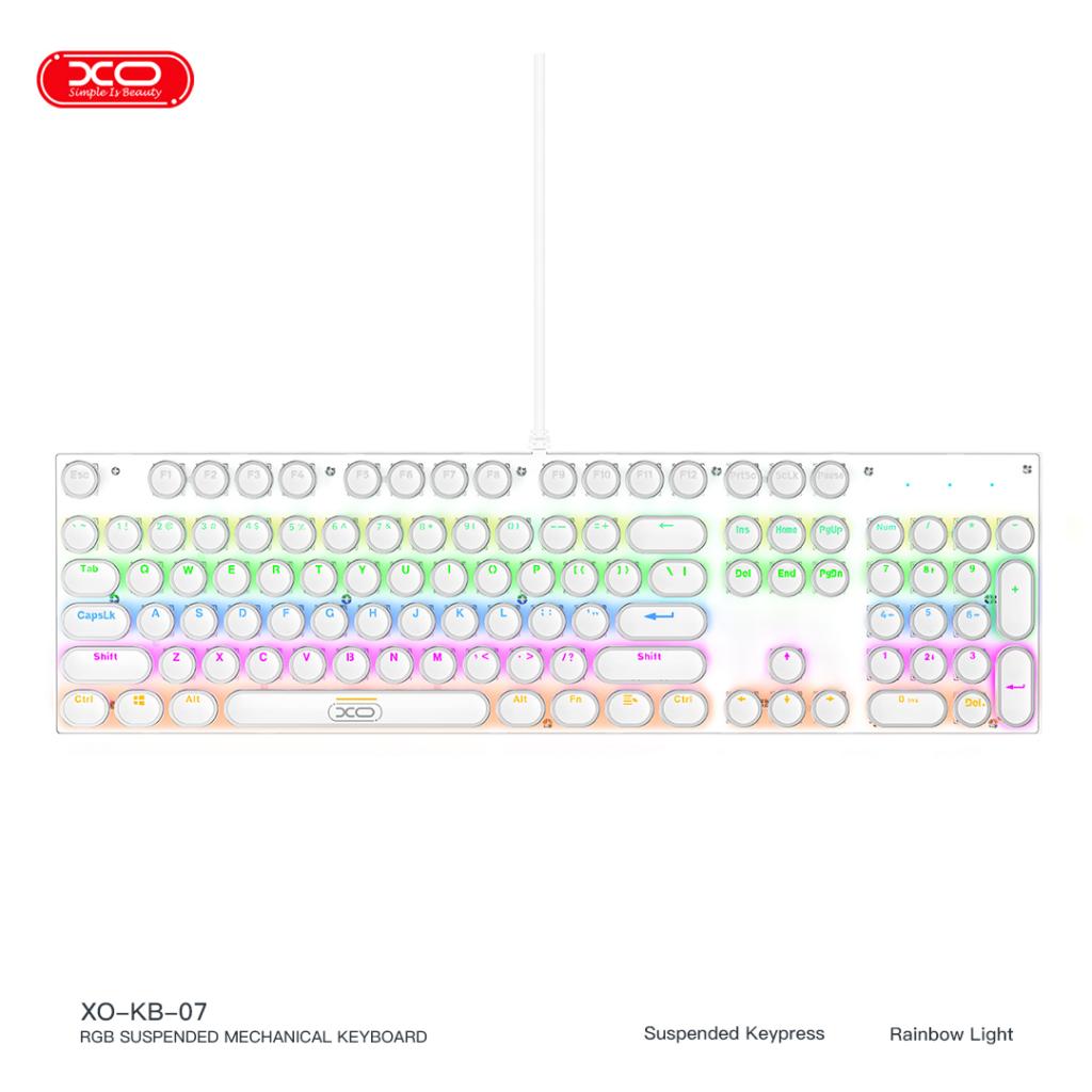 تصویر کیبورد گیمینگ XO-KB07 با نور RGB چند حالته و اتصال USB