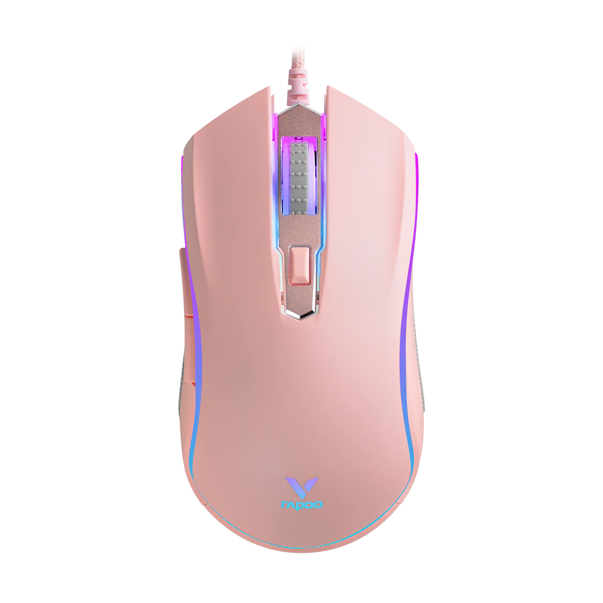 Rapoo V25S Gaming Mouse 2022 Pink – موس گیمینگ صورتی باسیم با دقت 5000 DPI و نورپردازی RGB
