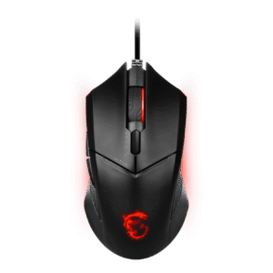 تصویر موس گیمینگ MSI Clutch GM08 با نور قرمز و طراحی ارگونومیک برای دست راست