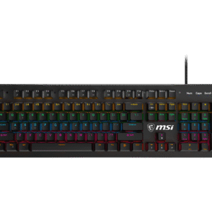 تصویر کیبورد MSI FORGE GK300 با نورپردازی RGB و سوئیچ‌های آبی مکانیکال