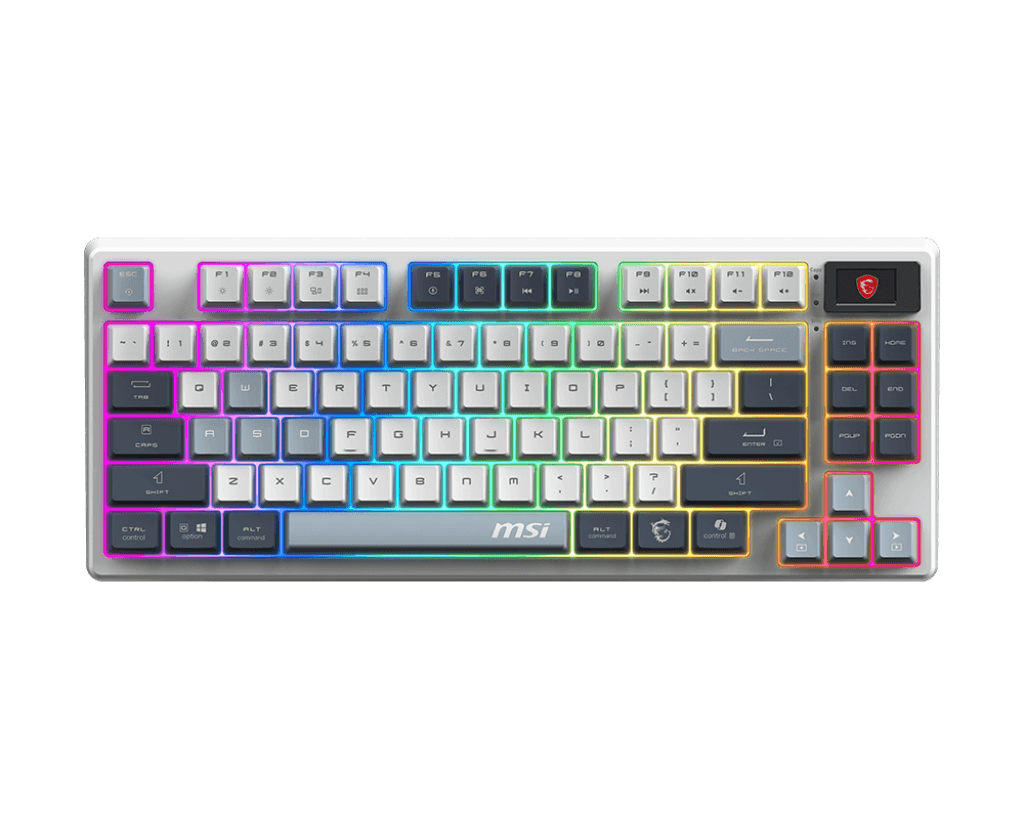 تصویر کیبورد گیمینگ بی‌سیم MSI GK600 TKL Wireless Sky با نور RGB و طراحی جمع‌وجور