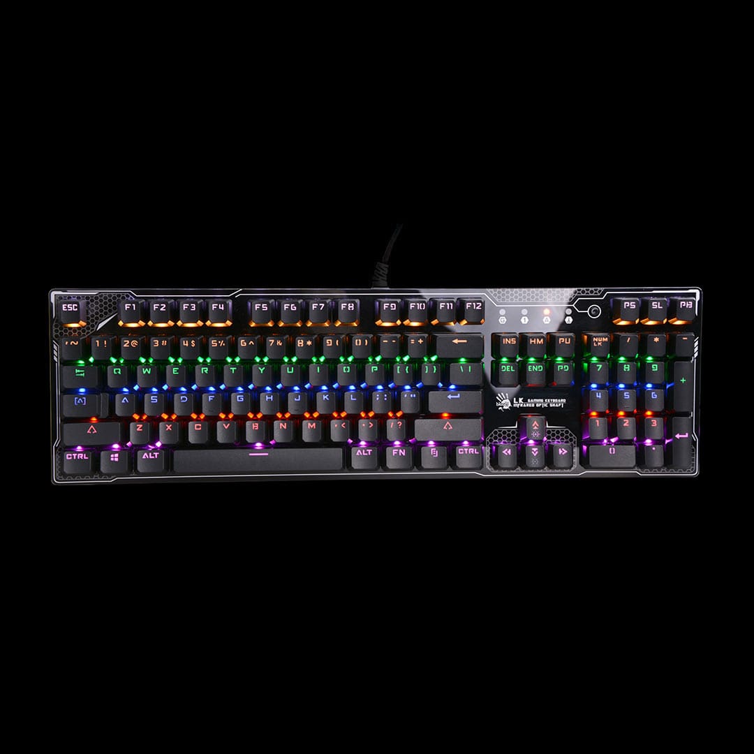 تصویر کیبورد اپتیکال A4Tech Bloody B810R با نور RGB و طراحی فلزی