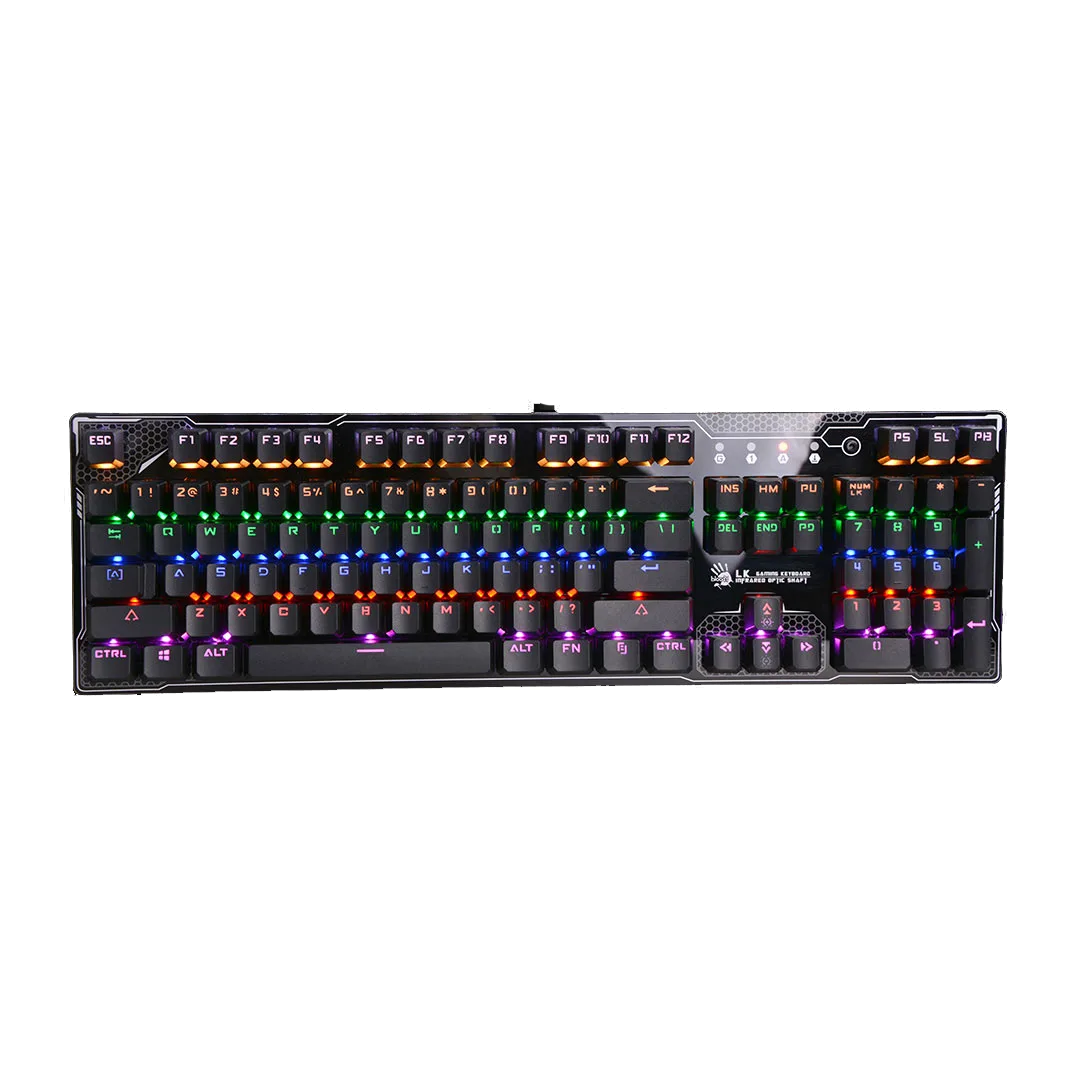 تصویر کیبورد اپتیکال A4Tech Bloody B810R با نور RGB و طراحی فلزی