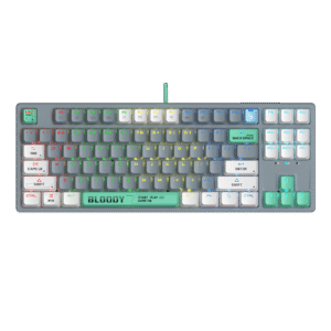 تصویر کیبورد گیمینگ A4Tech Bloody S87 با نورپردازی RGB و بدنه فلزی مشکی