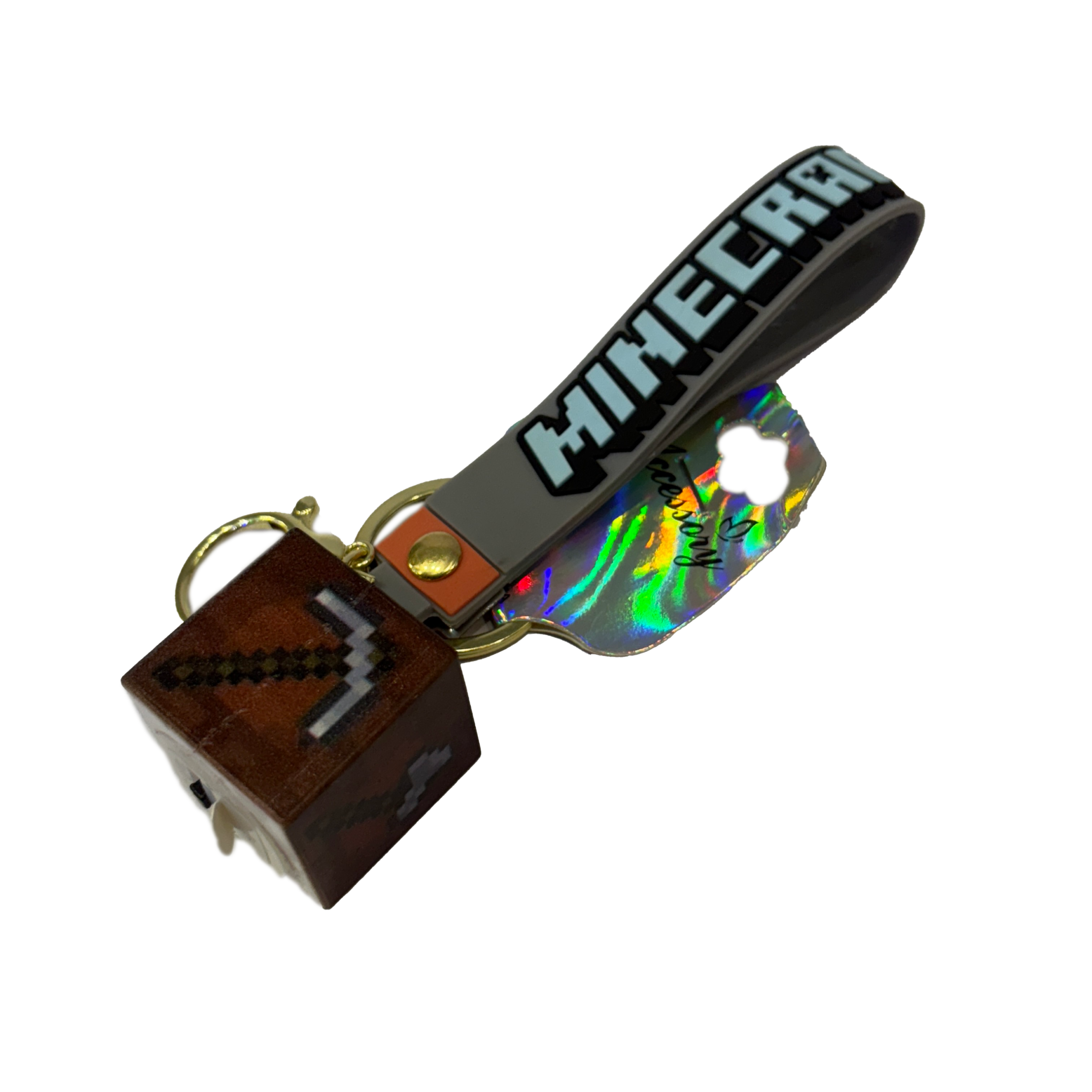 جا کلیدی چراغ‌دار ماینکرفت طرح کلنگ با چراغ LED و طراحی پیکسلی بازی Minecraft